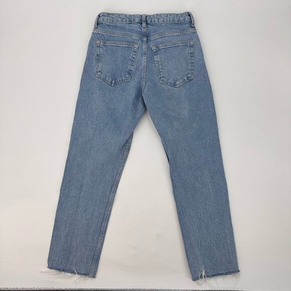 Topshop Light Wash Denim Raw Hem Straight Leg Jeans Womens Size 26/32 Mid Rise - Picture 6 of 9